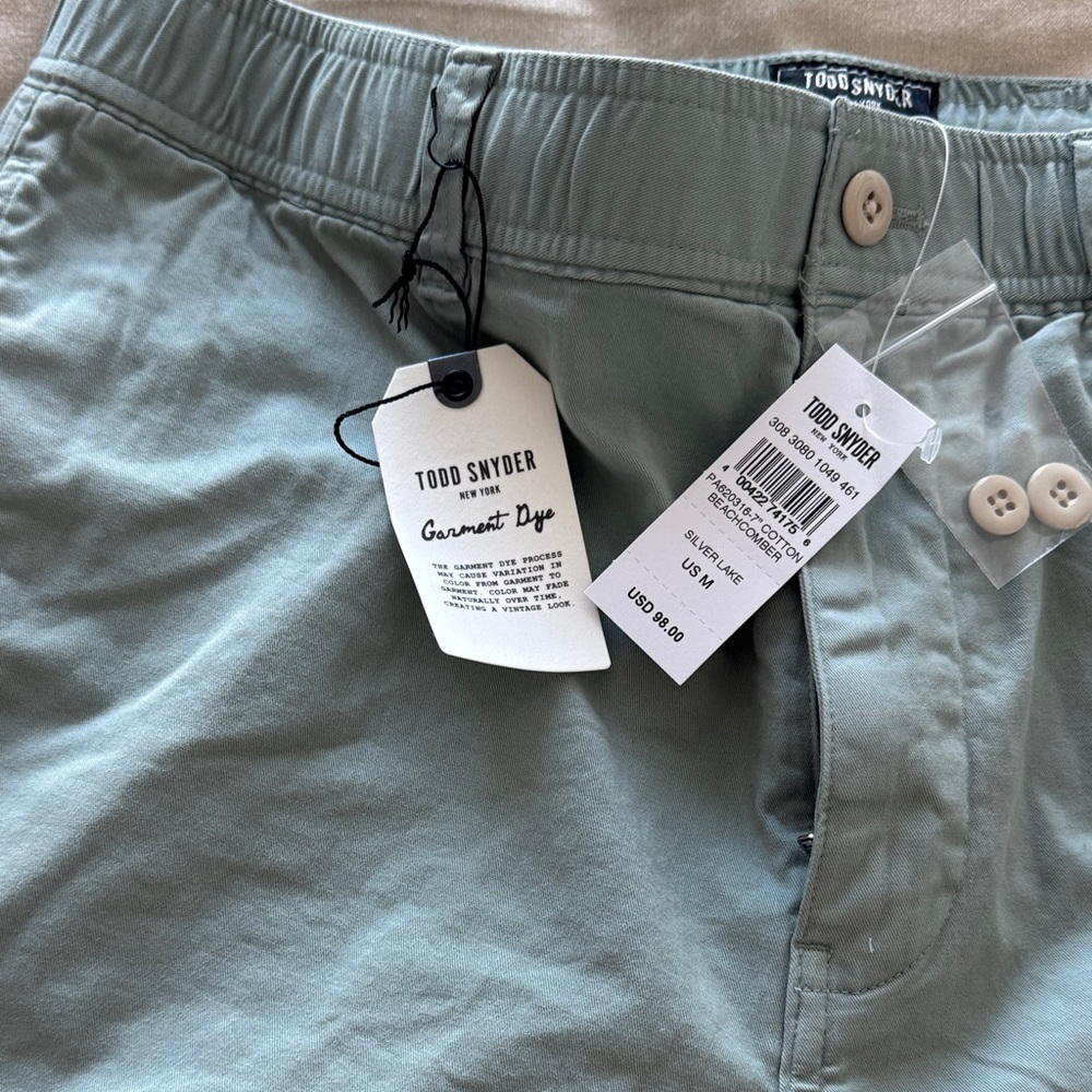 Todd Snyder Sage Green Flat Front Shorts - Picture 3 of 6